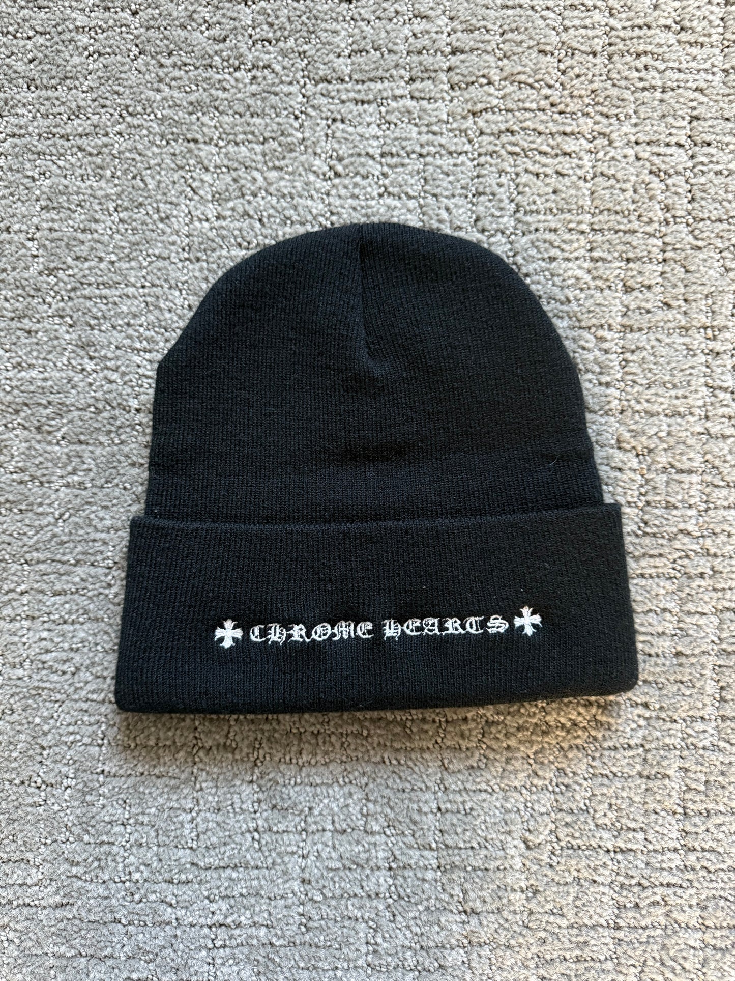Chrome Hearts Rolling Stones Leather Patch Beanie Black
