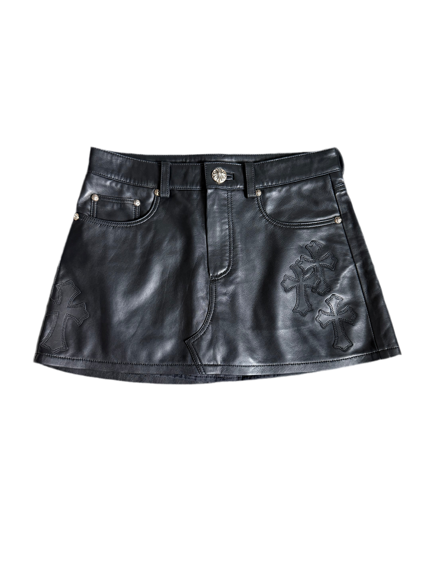 Chrome Hearts Cross Patch Leather Skirt Black