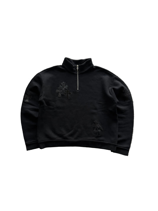 Chrome Hearts Leather Cross Patch Quarter Zip Sweatshirt Black