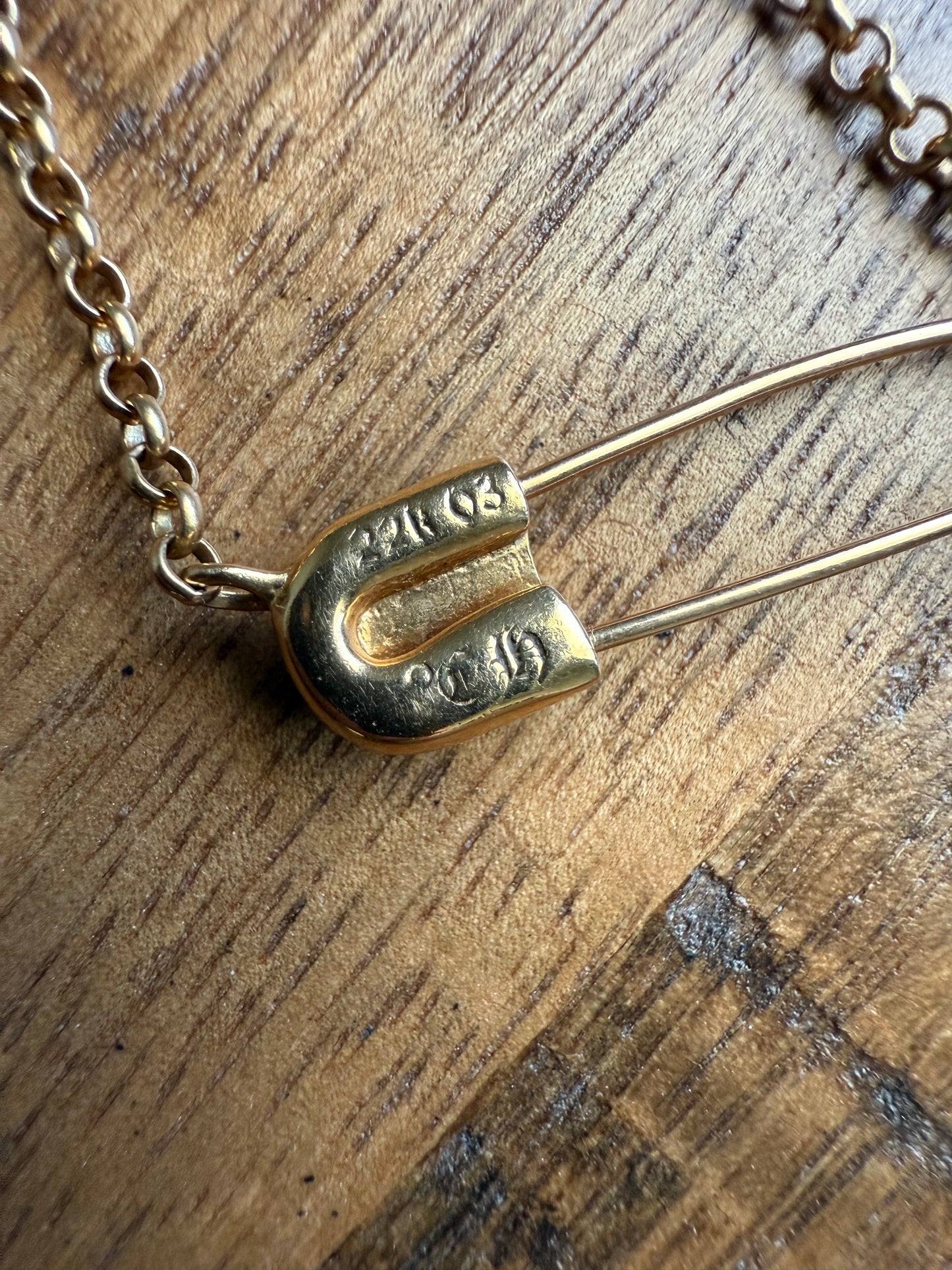 Chrome Hearts 22k Gold Diamond Safety Pin Necklace 16 Inch