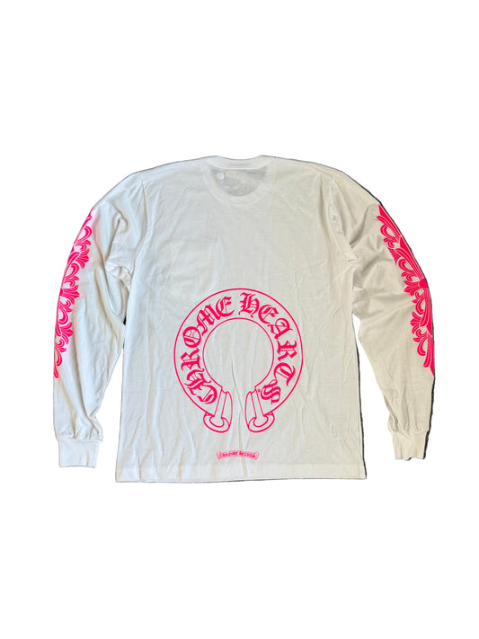 Chrome Hearts Horseshoe LS T-Shirt White Pink