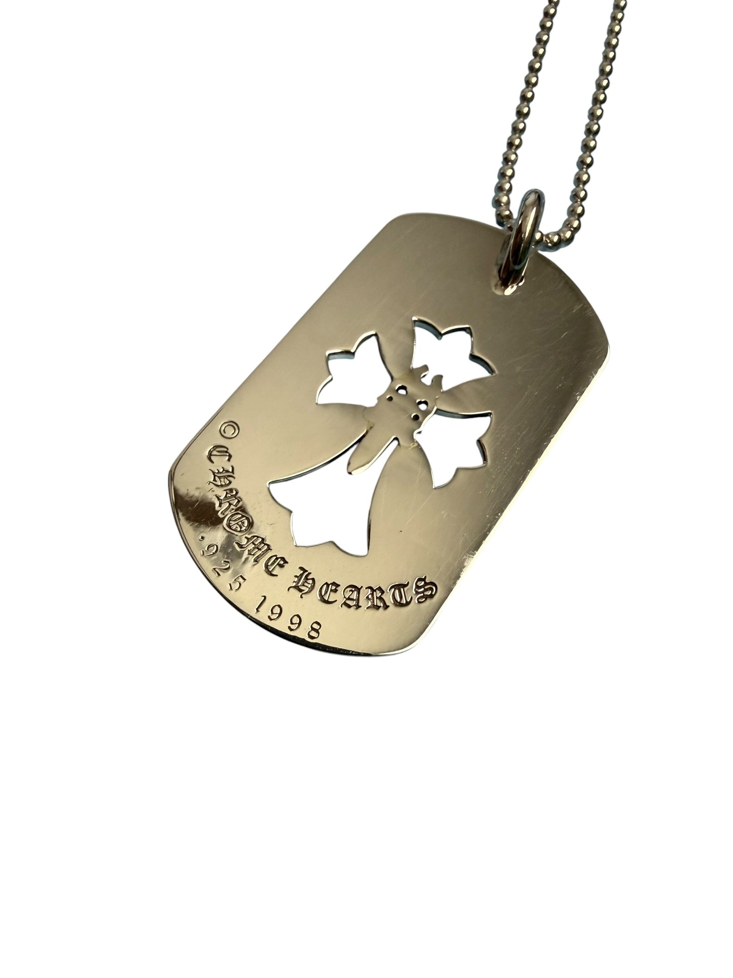 Chrome Hearts Dagger Cross Cut Out Silver Dog Tag with Chain