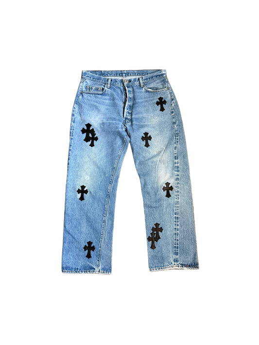 Chrome Hearts 501 Redline Levis Cross Pants Jeans Blue