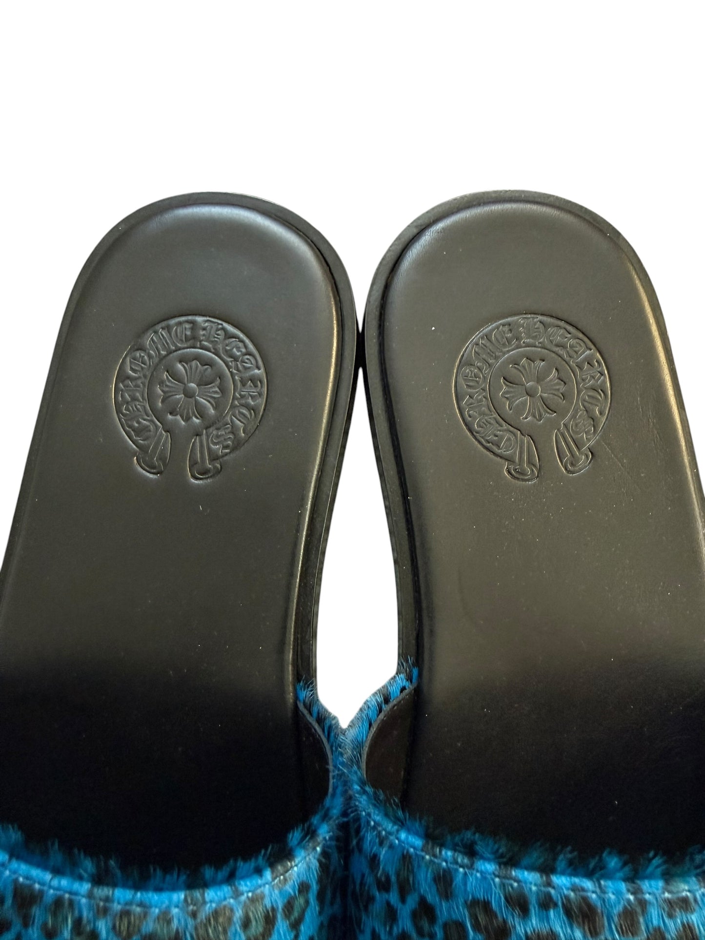 Chrome Hearts Cheetah Blue Leather Slides