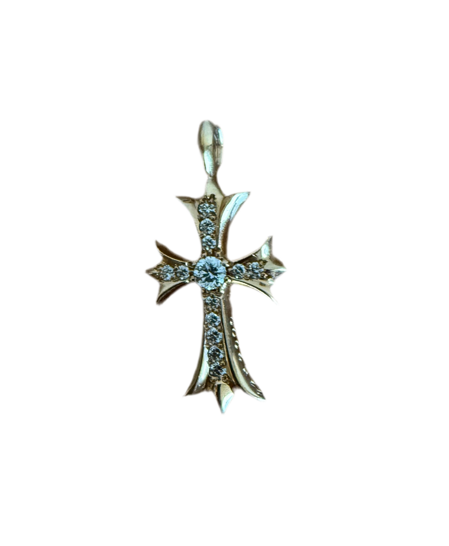 Chrome Hearts 22K Gold Tiny Cross Pendant W Pave Diamonds