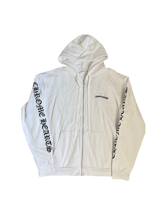 Chrome Hearts Scroll Logo Zip Up Hoodie White