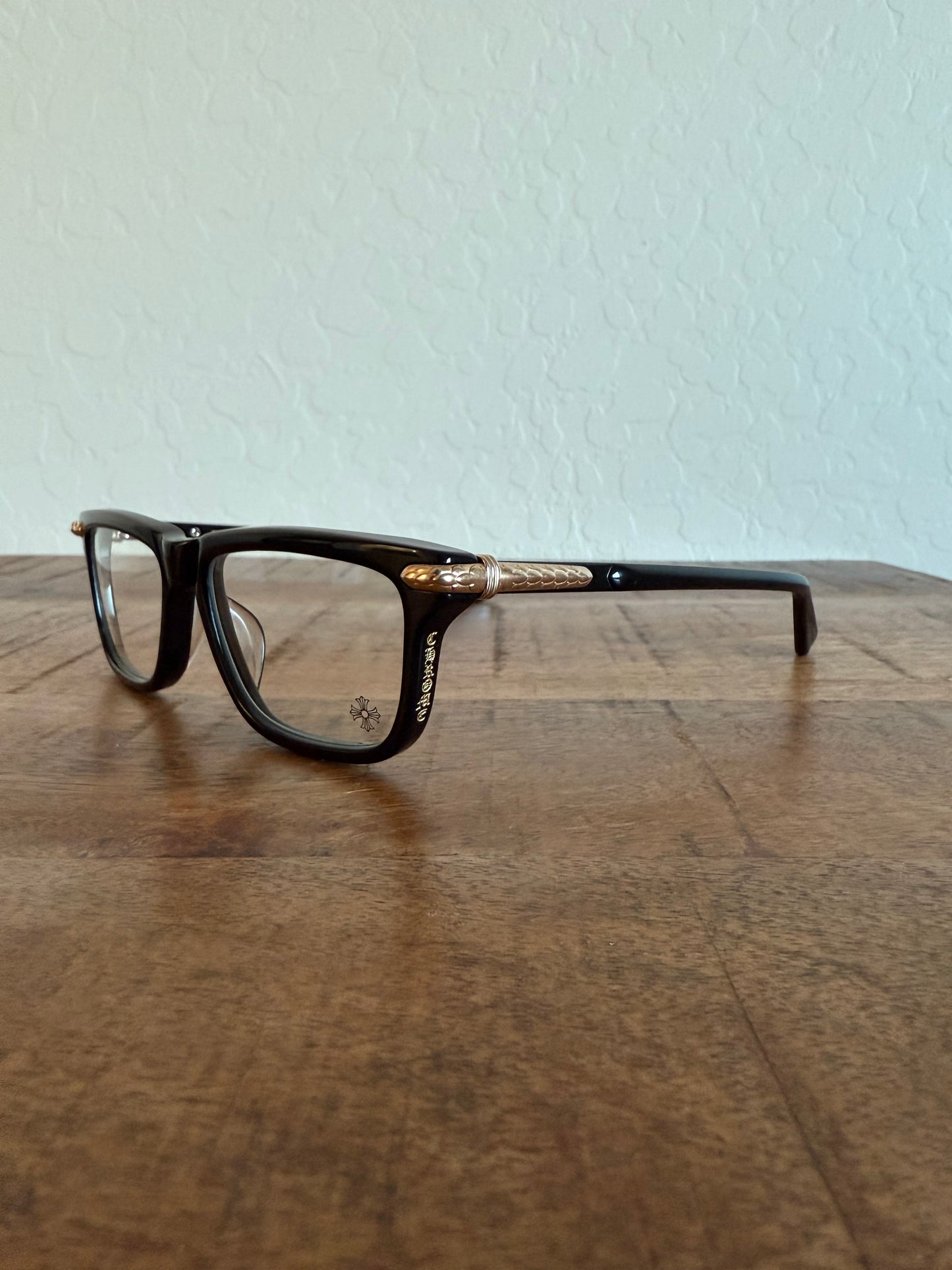 Chrome Hearts Little Dinger Glasses Black Gold Clear Lens