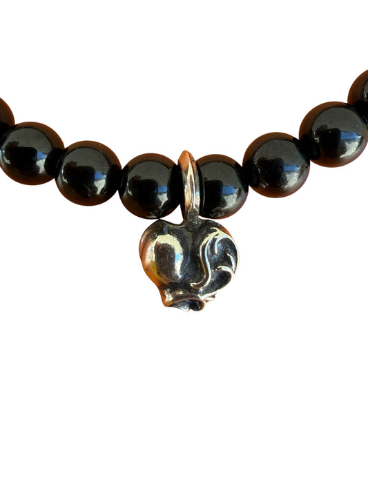Chrome Hearts Heart Vine Charm Cross Onyx Bead Bracelet