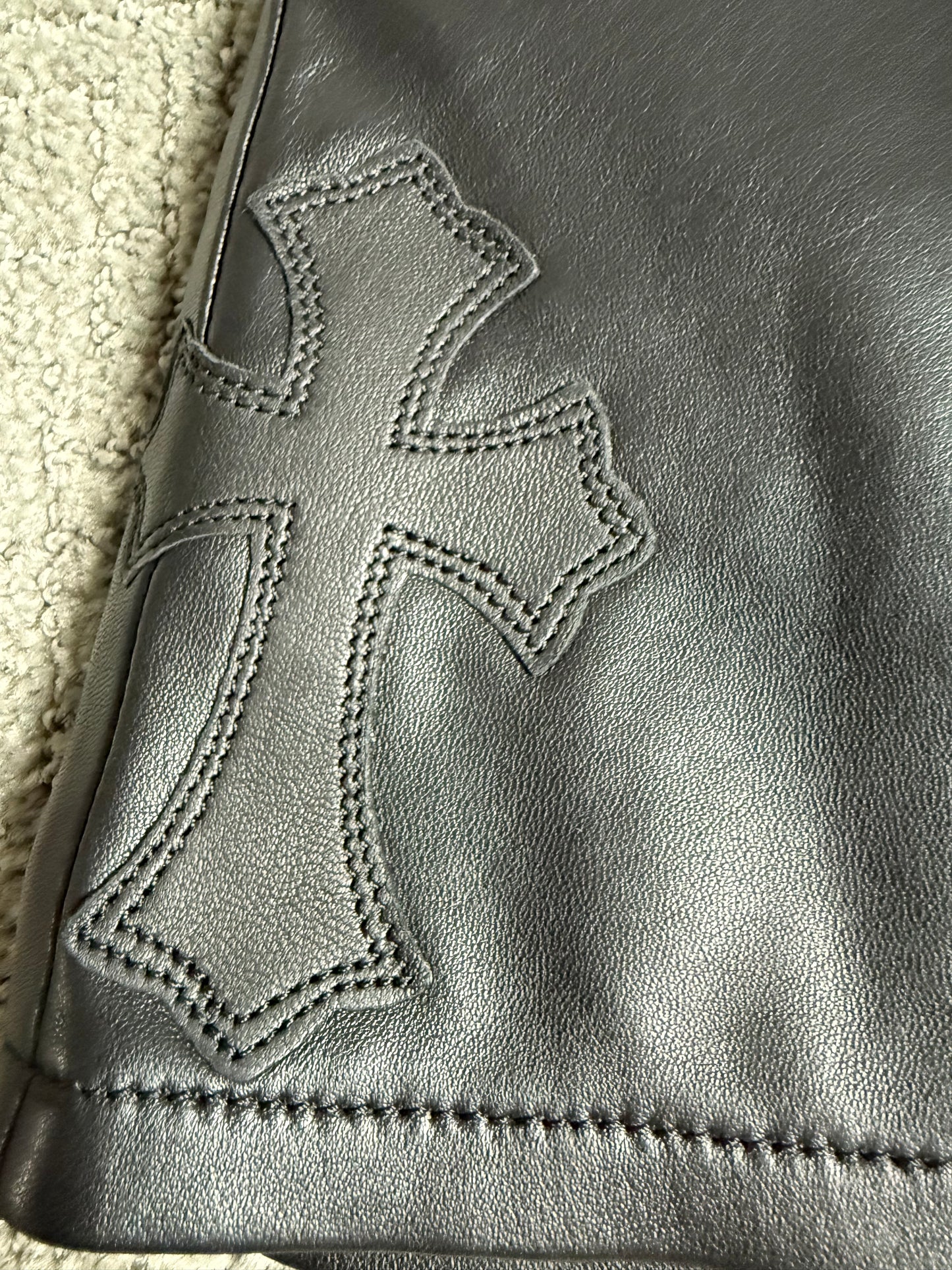 Chrome Hearts Cross Patch Leather Skirt Black