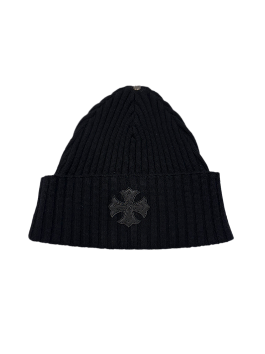 Chrome Hearts Cashmere Leather Plus Cross Beanie Black
