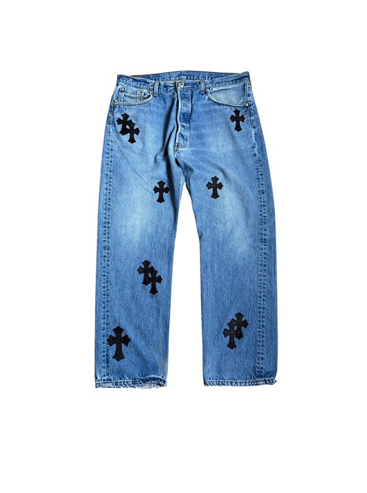 Chrome Hearts 501 Redline Levis Cross Pants Jeans Blue