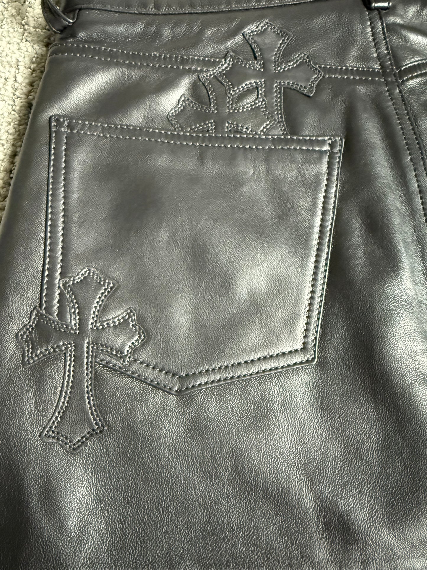 Chrome Hearts Cross Patch Leather Skirt Black