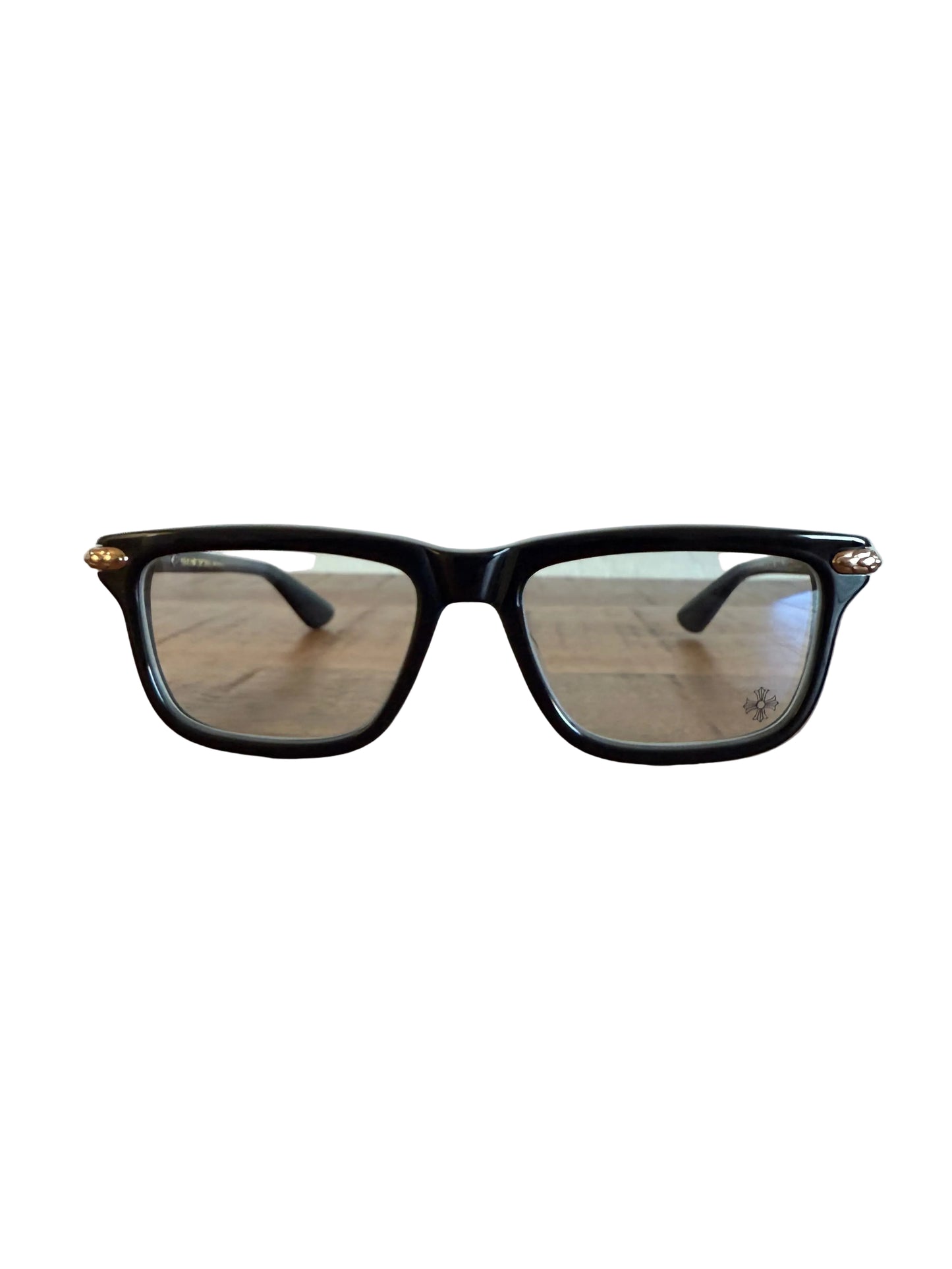 Chrome Hearts Little Dinger Glasses Black Gold Clear Lens