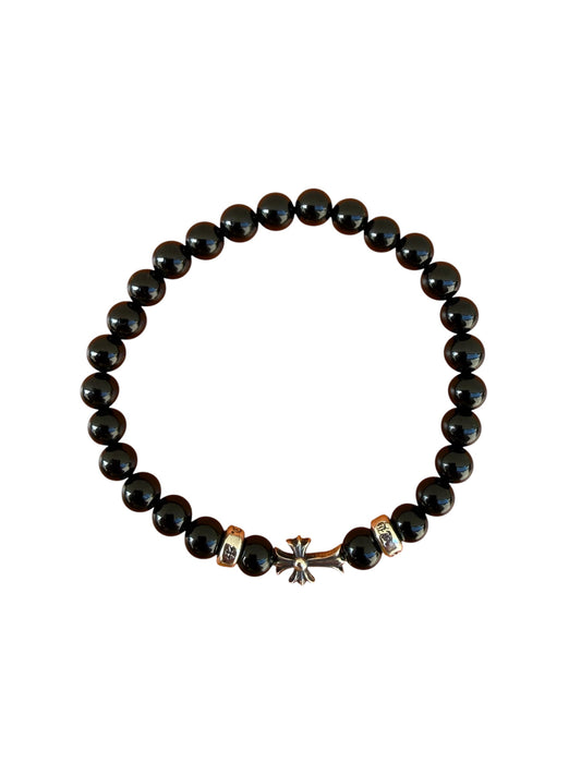 Chrome Hearts Babyfat Cross Link Onyx Bead Bracelet