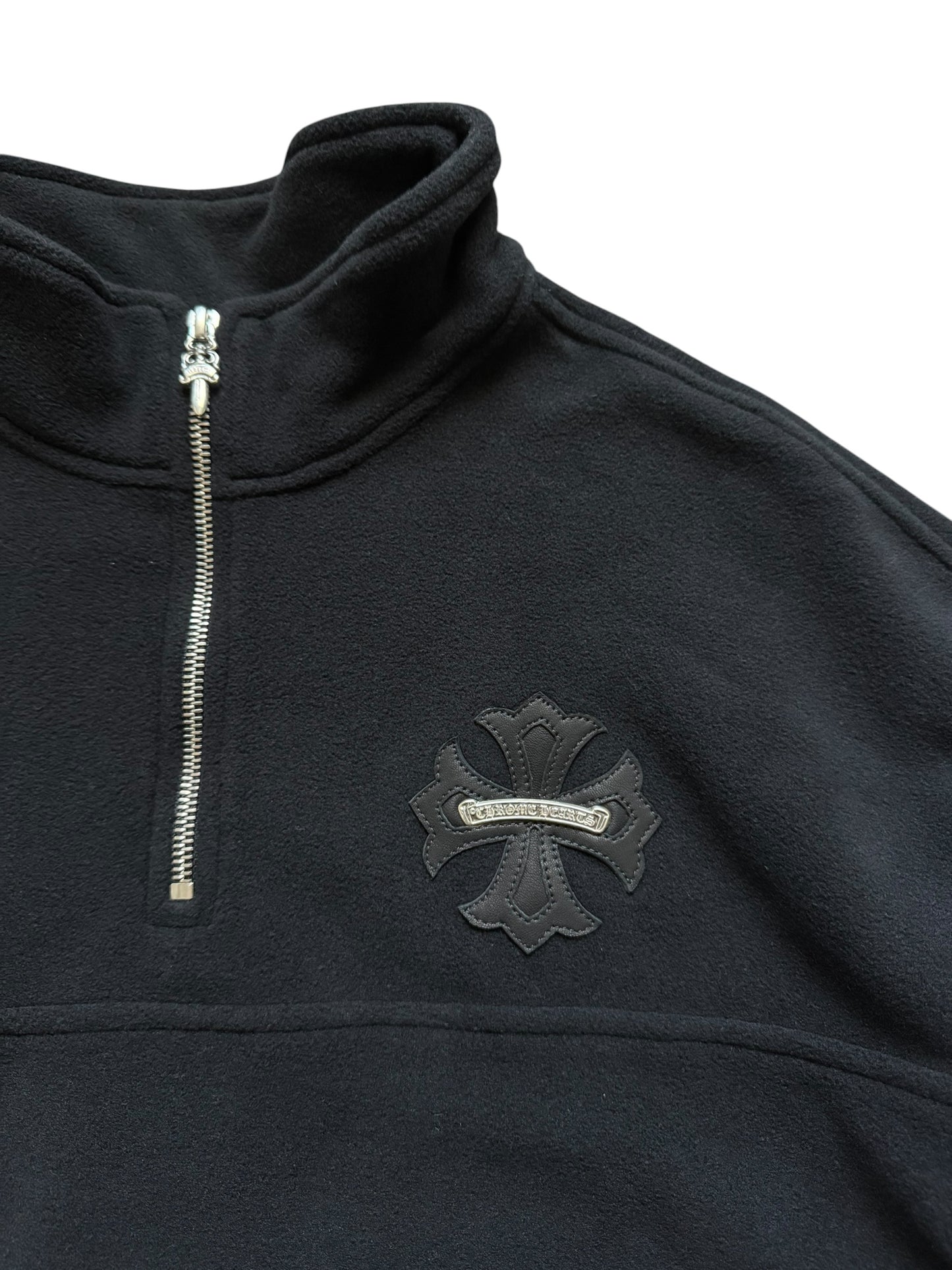 Chrome Hearts Leather Cross Patch Quarter Zip Fleece Sweatshirt