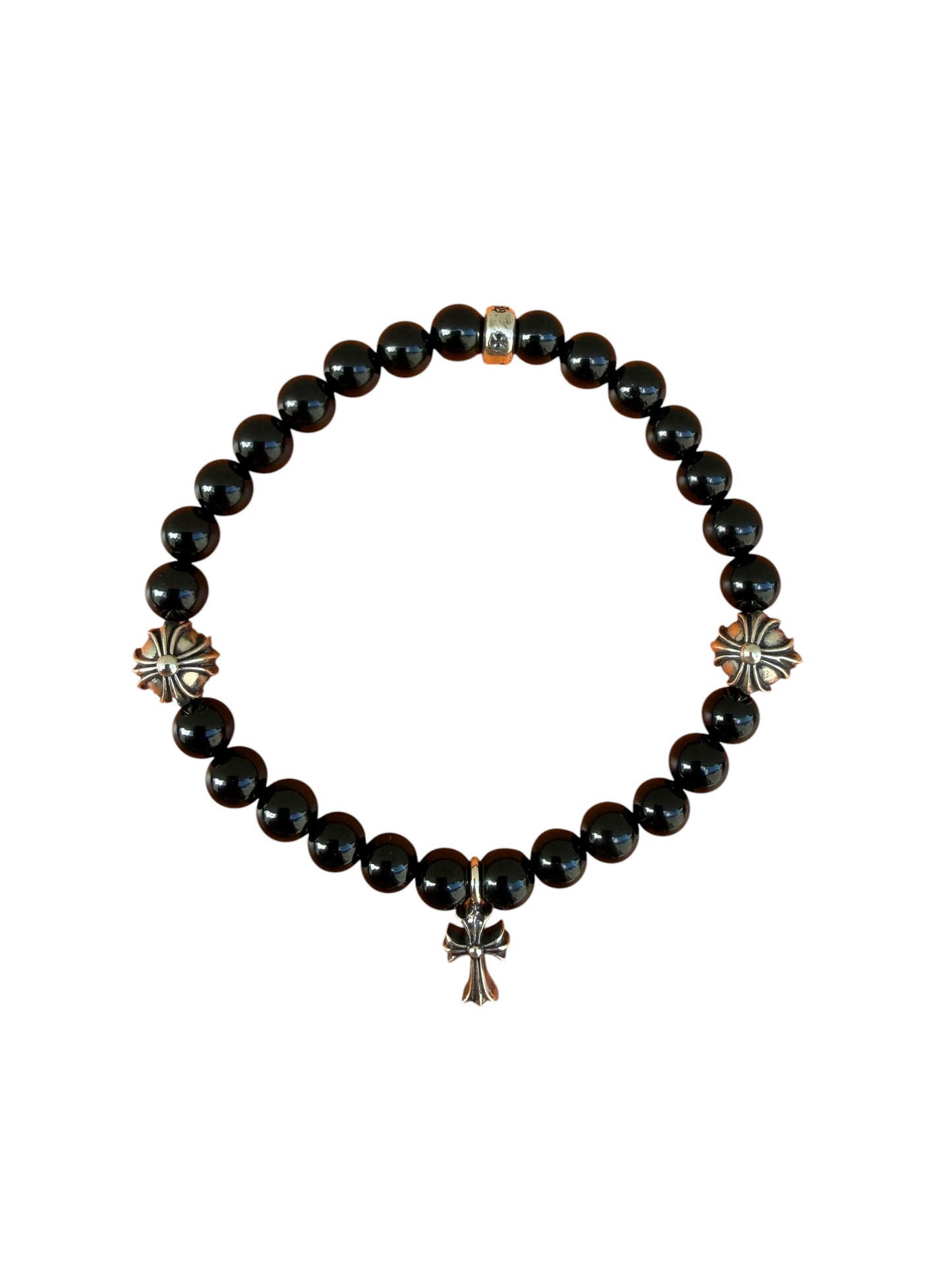Chrome Hearts Babyfat Charm Cross Onyx Bead Bracelet