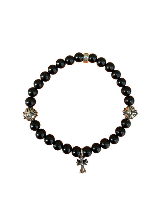 Chrome Hearts Babyfat Charm Cross Onyx Bead Bracelet