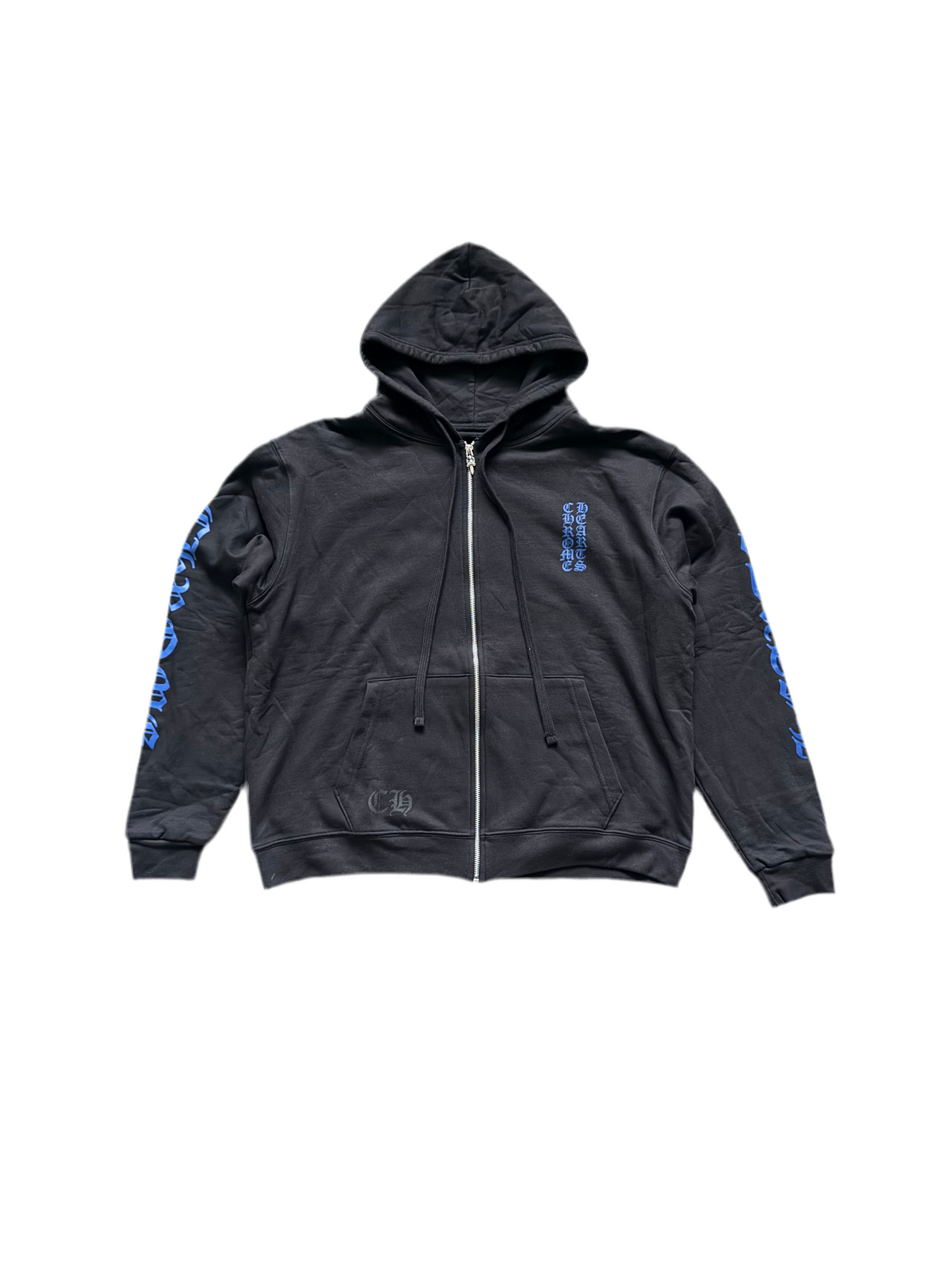 Chrome Hearts Thermal Vertical Logo Zip Up Hoodie Black/Blue