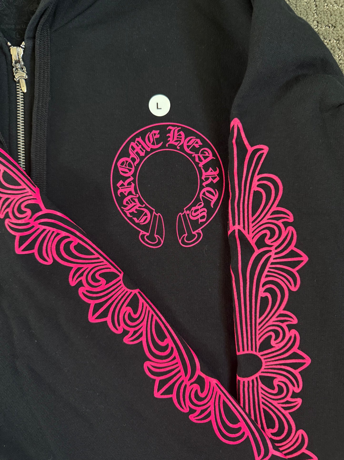 Chrome Hearts Horseshoe Floral Zip Up Hoodie Black Pink