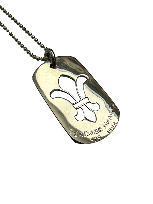 Chrome Hearts Dagger Fleur Cut Out Silver Dog Tag with Chain