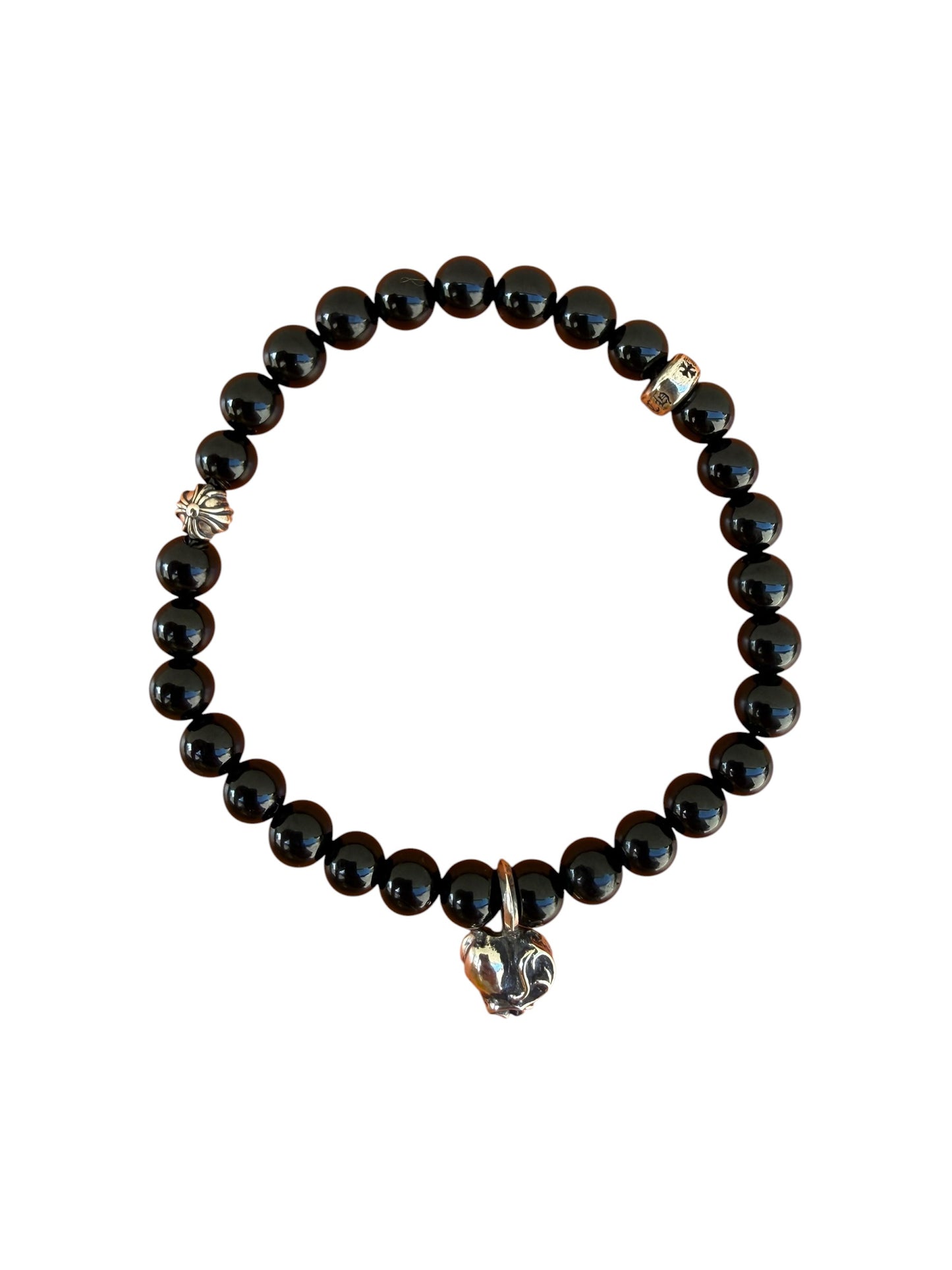 Chrome Hearts Heart Vine Charm Cross Onyx Bead Bracelet