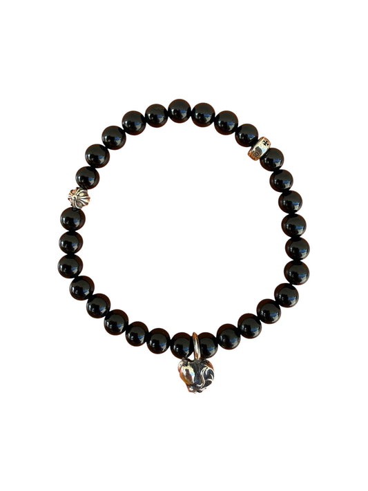 Chrome Hearts Heart Vine Charm Cross Onyx Bead Bracelet