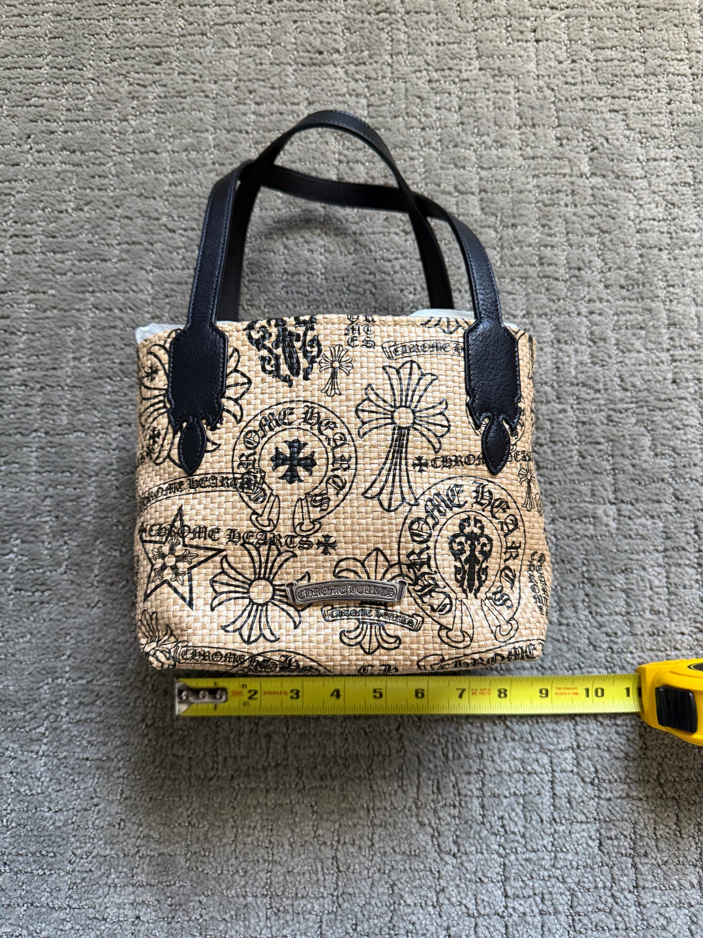 Chrome Hearts Cross Stencil Logo Straw Beach Bag Small