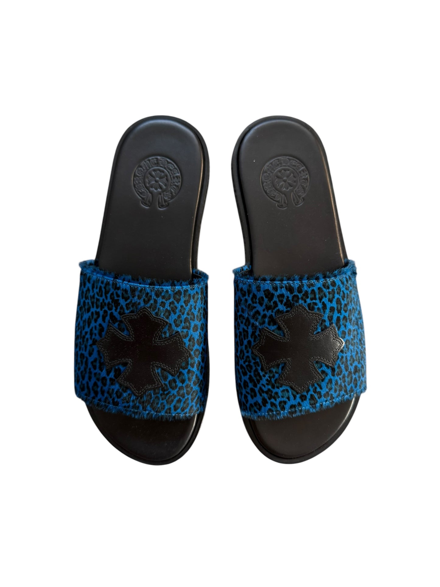 Chrome Hearts Cheetah Blue Leather Slides