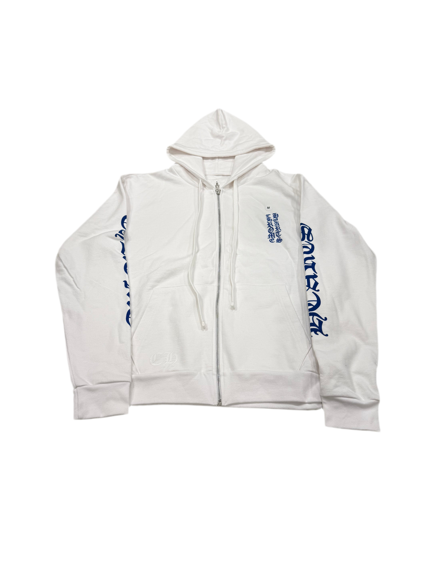 Chrome Hearts Vertical Logo Zip Up Hoodie White/Blue