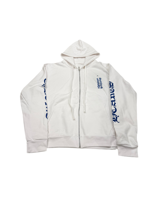Chrome Hearts Vertical Logo Zip Up Hoodie White/Blue