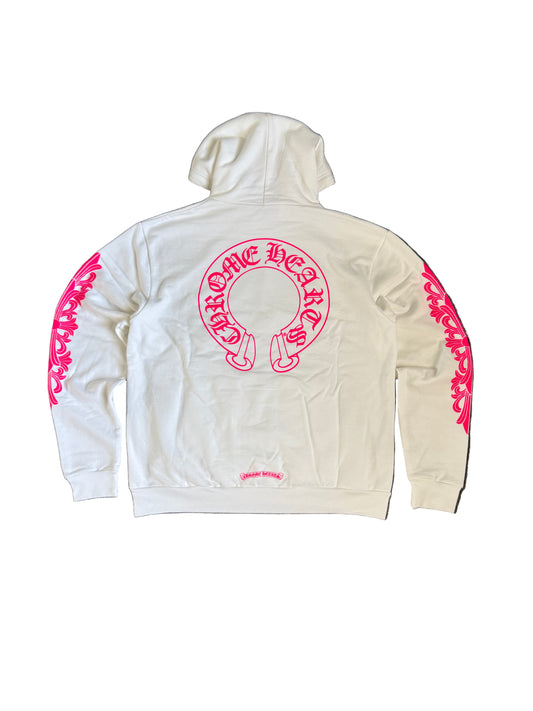Chrome Hearts Horseshoe Floral Pullover Hoodie White/Pink