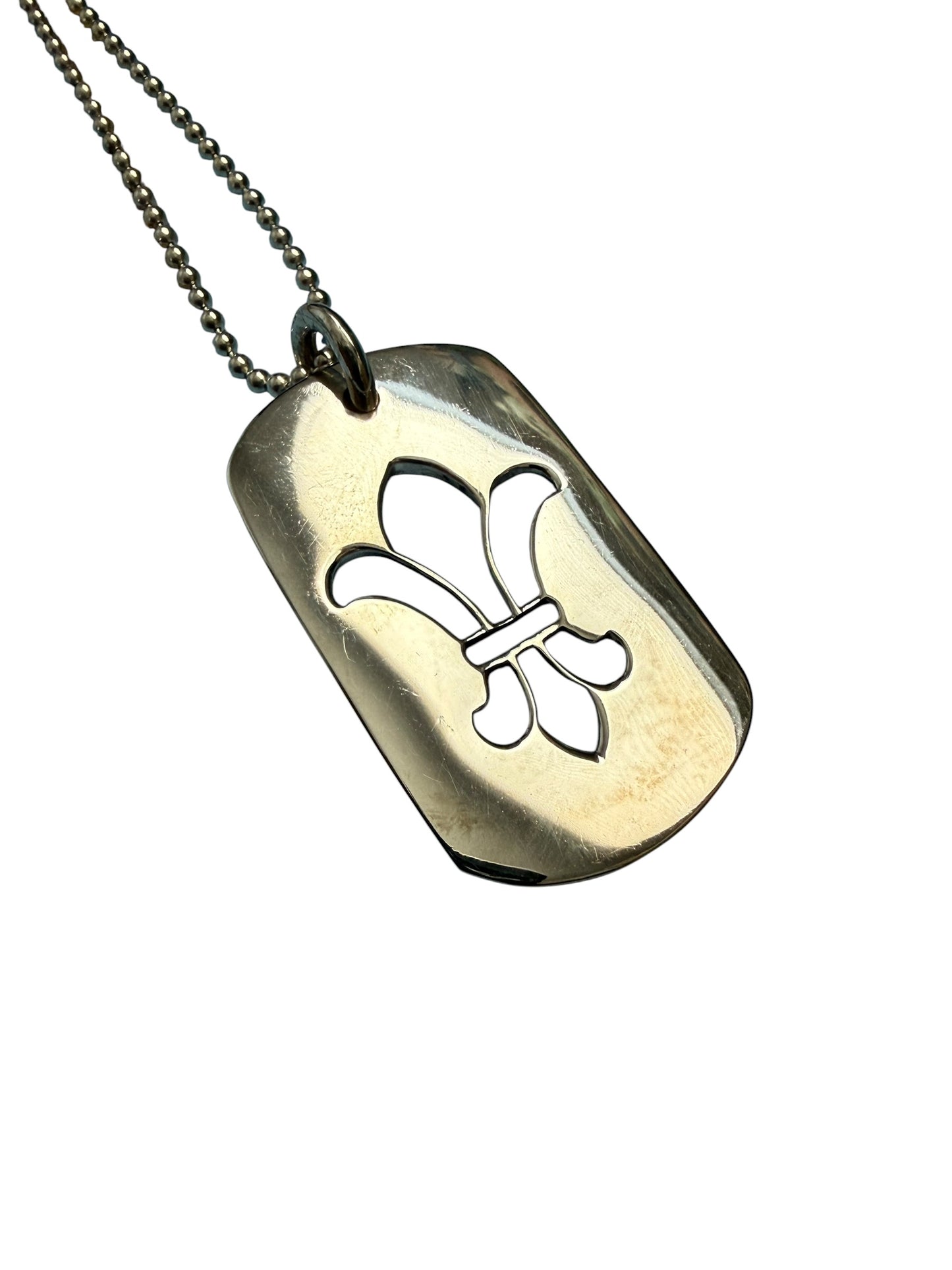 Chrome Hearts Dagger Fleur Cut Out Silver Dog Tag with Chain