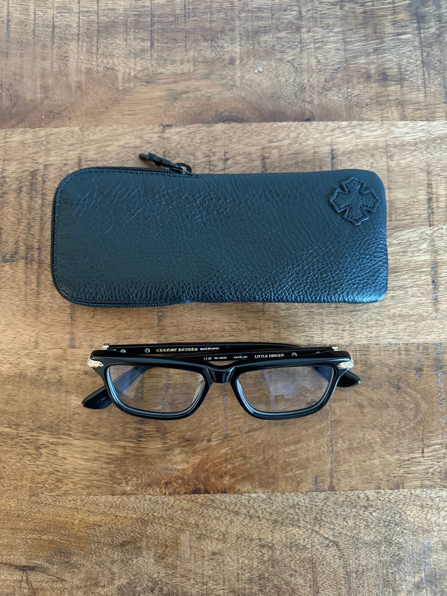 Chrome Hearts Little Dinger Glasses Black Gold Clear Lens