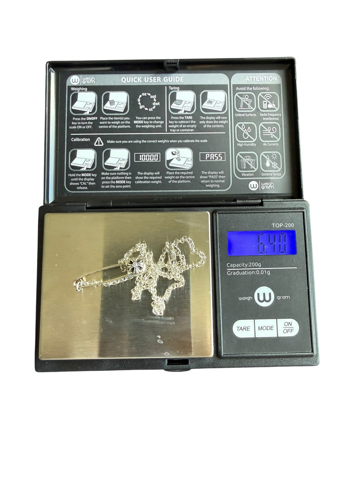 Chrome Hearts Diamond Safety Pin Necklace Silver 16”