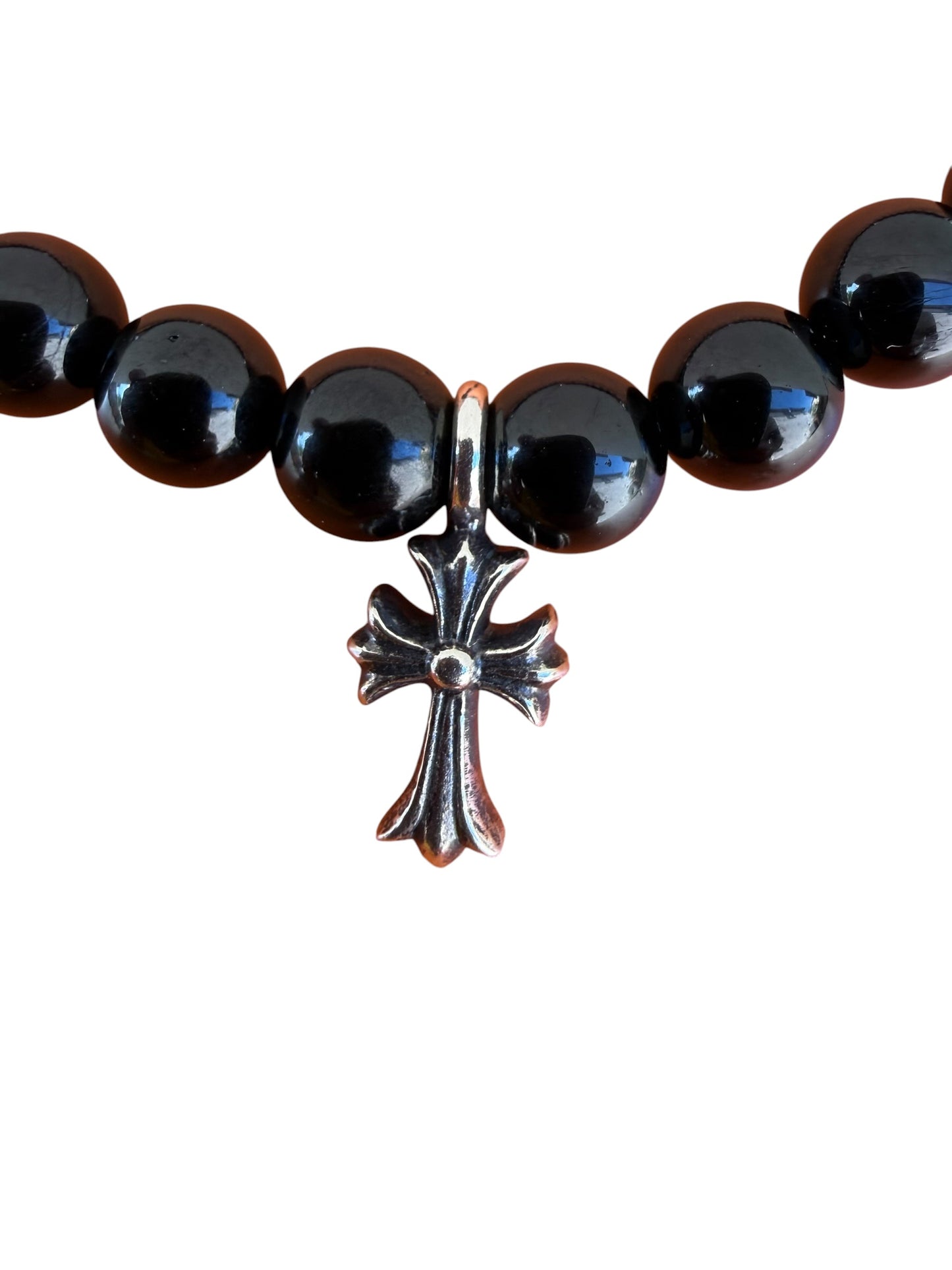Chrome Hearts Babyfat Charm Cross Onyx Bead Bracelet Large