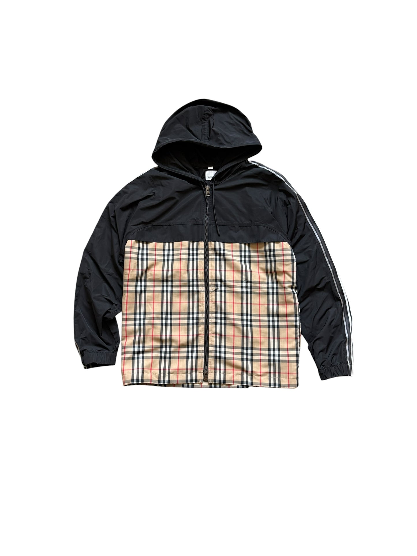 Burberry Check Striped Windbreaker Zip Up Hoodie