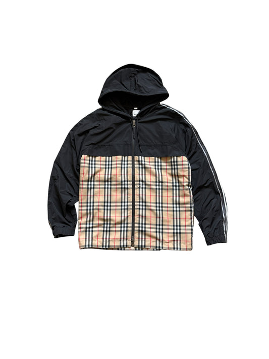 Burberry Check Striped Windbreaker Zip Up Hoodie