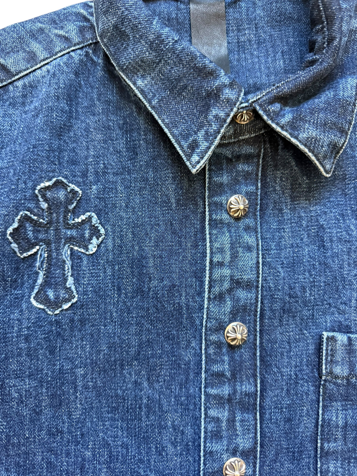 Chrome Hearts Loose Ends Cross Patch Denim Button Up