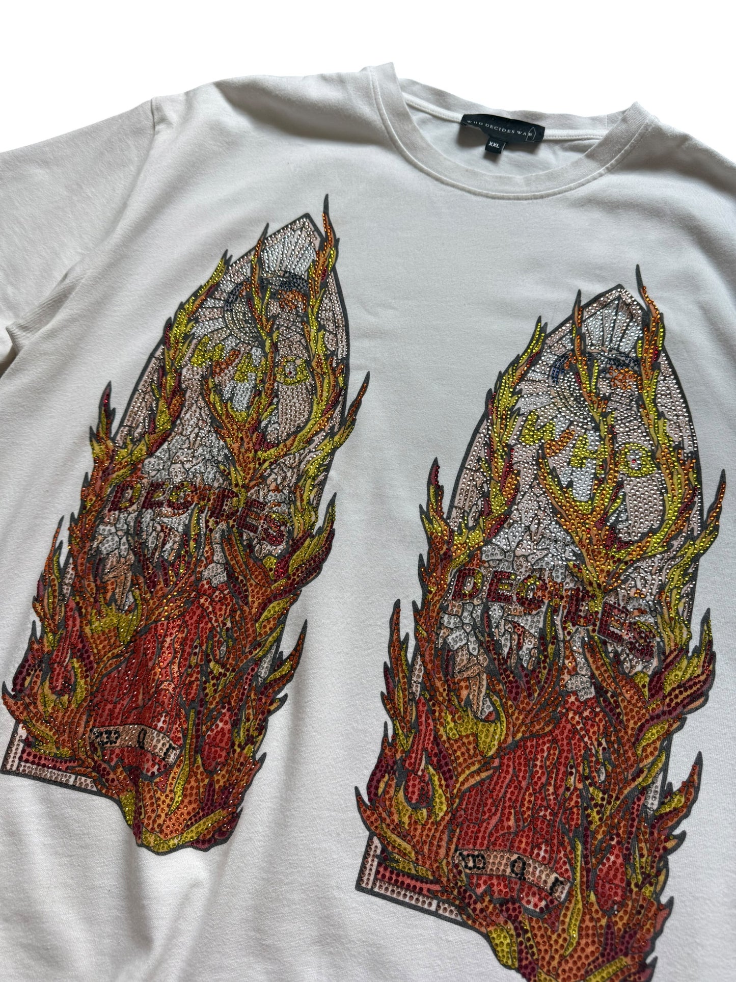 Who Decides War Flames Glass Rhinestone Short Sleeve