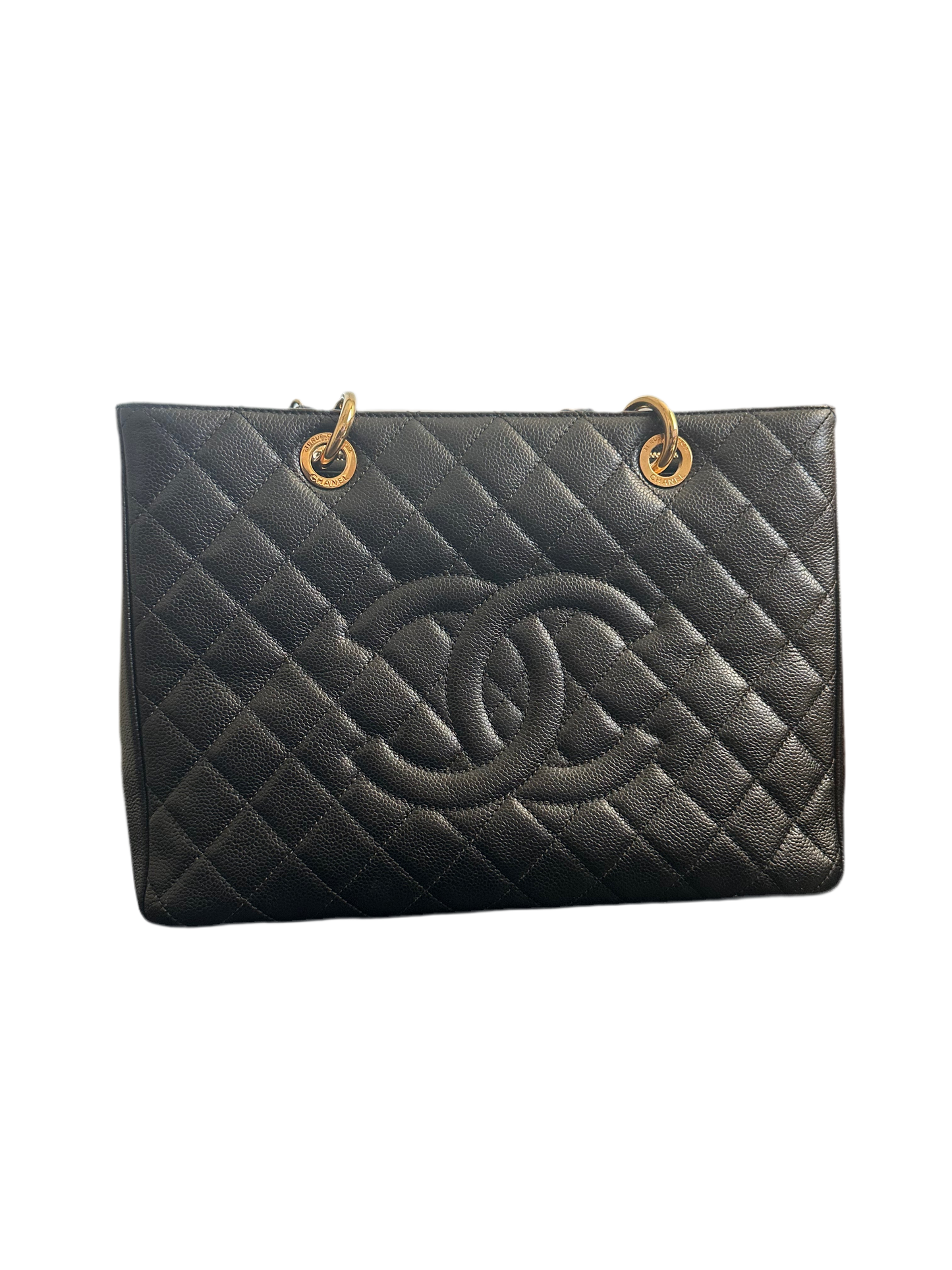 Chanel Quilted Caviar Grand Shopping Tote Black/Gold