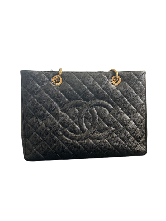 Chanel Quilted Caviar Grand Shopping Tote Black/Gold