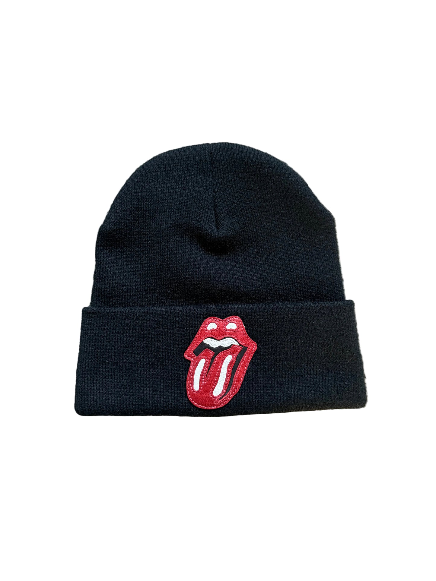 Chrome Hearts Rolling Stones Leather Patch Beanie Black