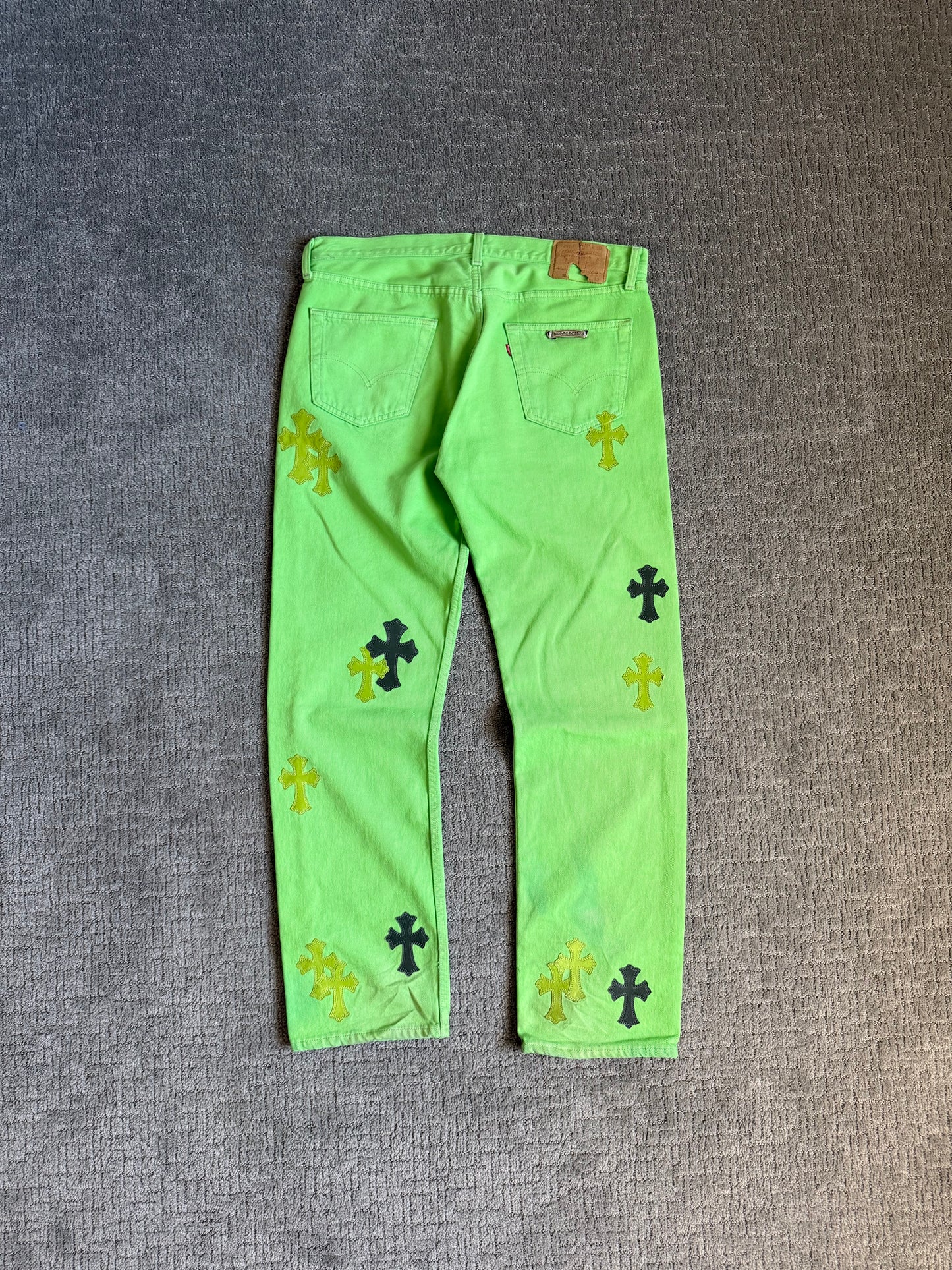 Chrome Hearts Sex Records Green Levis Leather Cross Denim Jeans