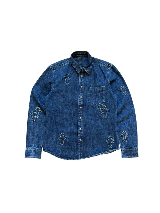 Chrome Hearts Loose Ends Cross Patch Denim Button Up