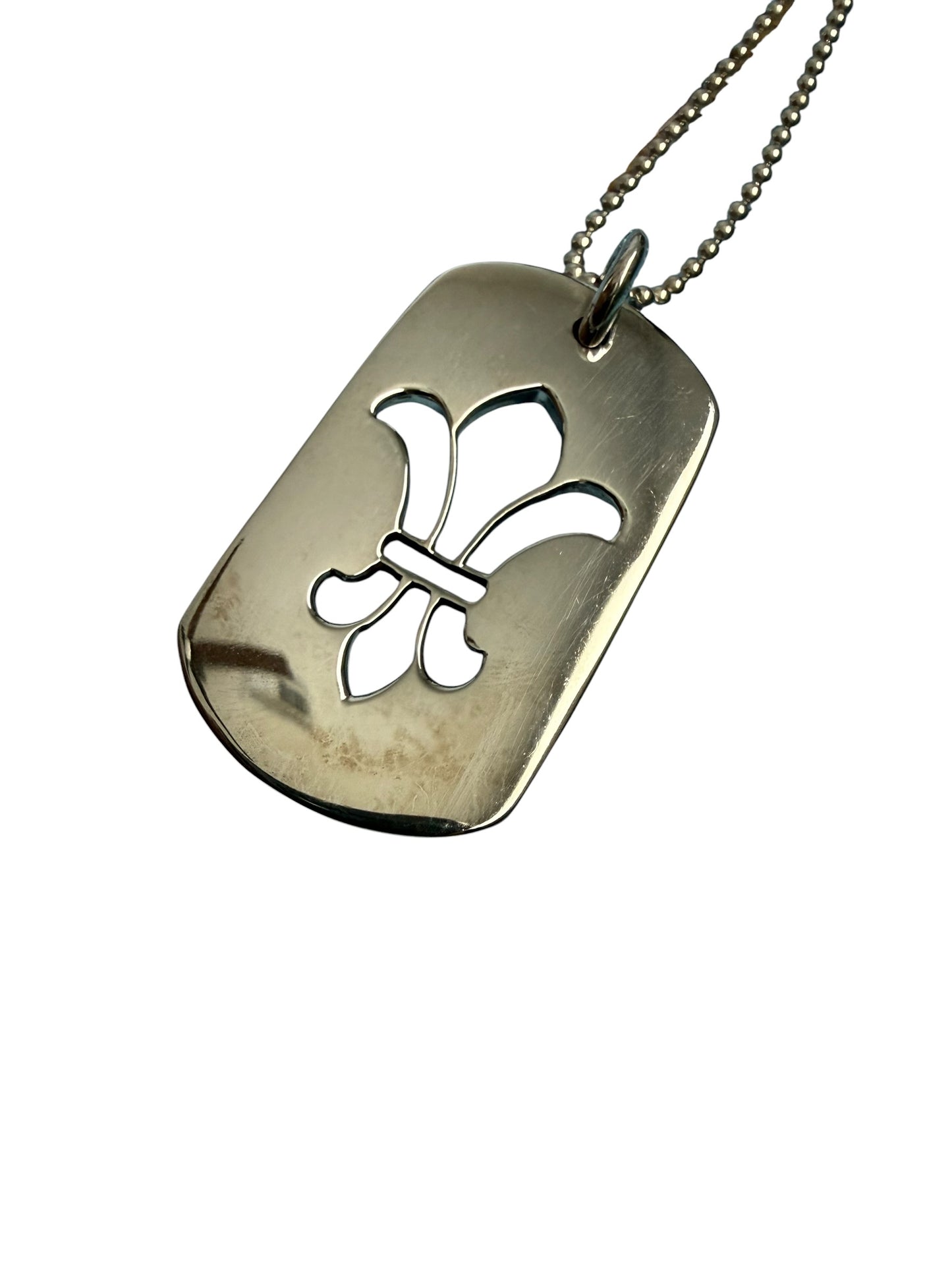Chrome Hearts Dagger Fleur Cut Out Silver Dog Tag with Chain