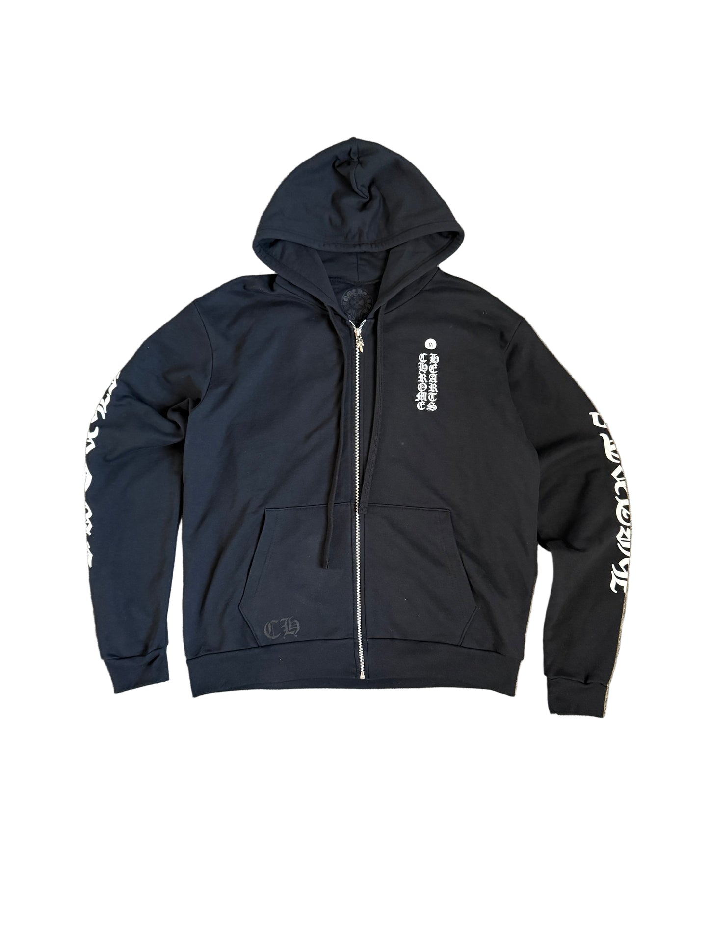 Chrome Hearts Vertical Logo Zip Up Hoodie Black/White