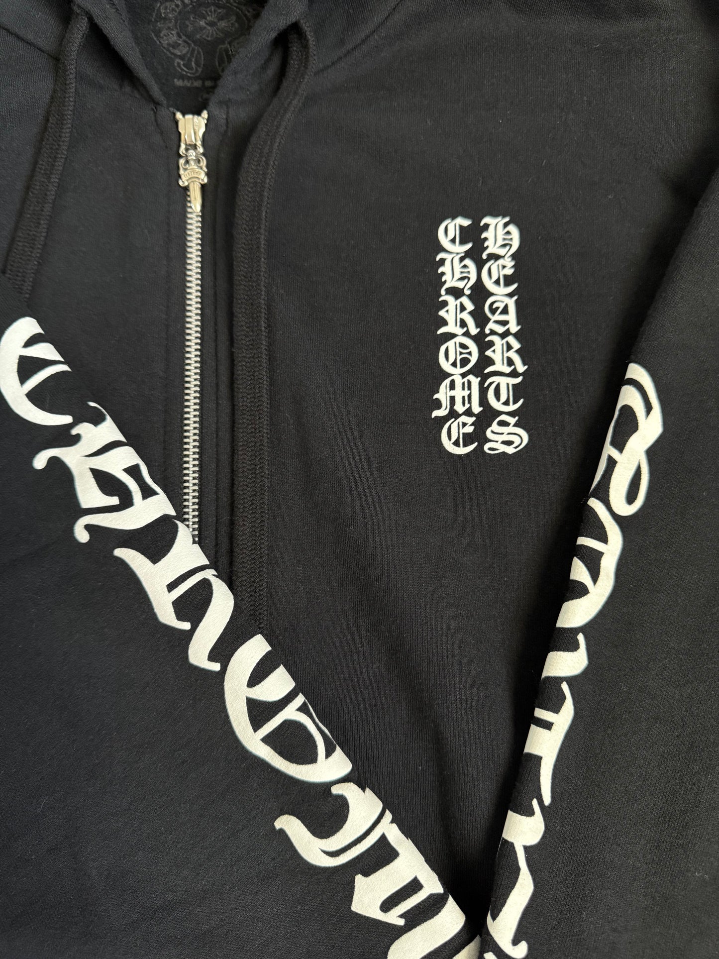 Chrome Hearts Vertical Logo Zip Up Hoodie Black