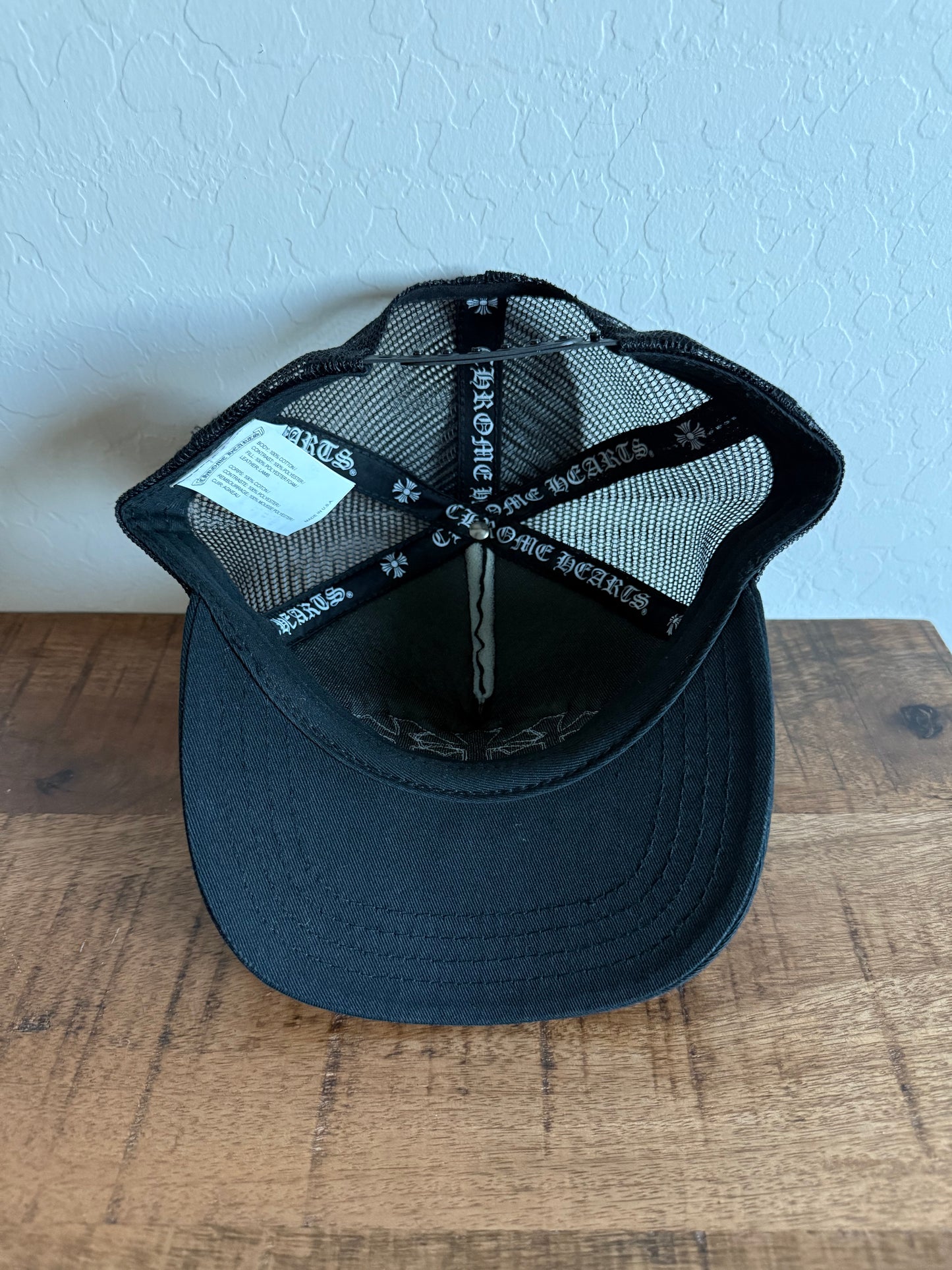 Chrome Hearts Leather Triple Cross Cemetery Trucker Black White