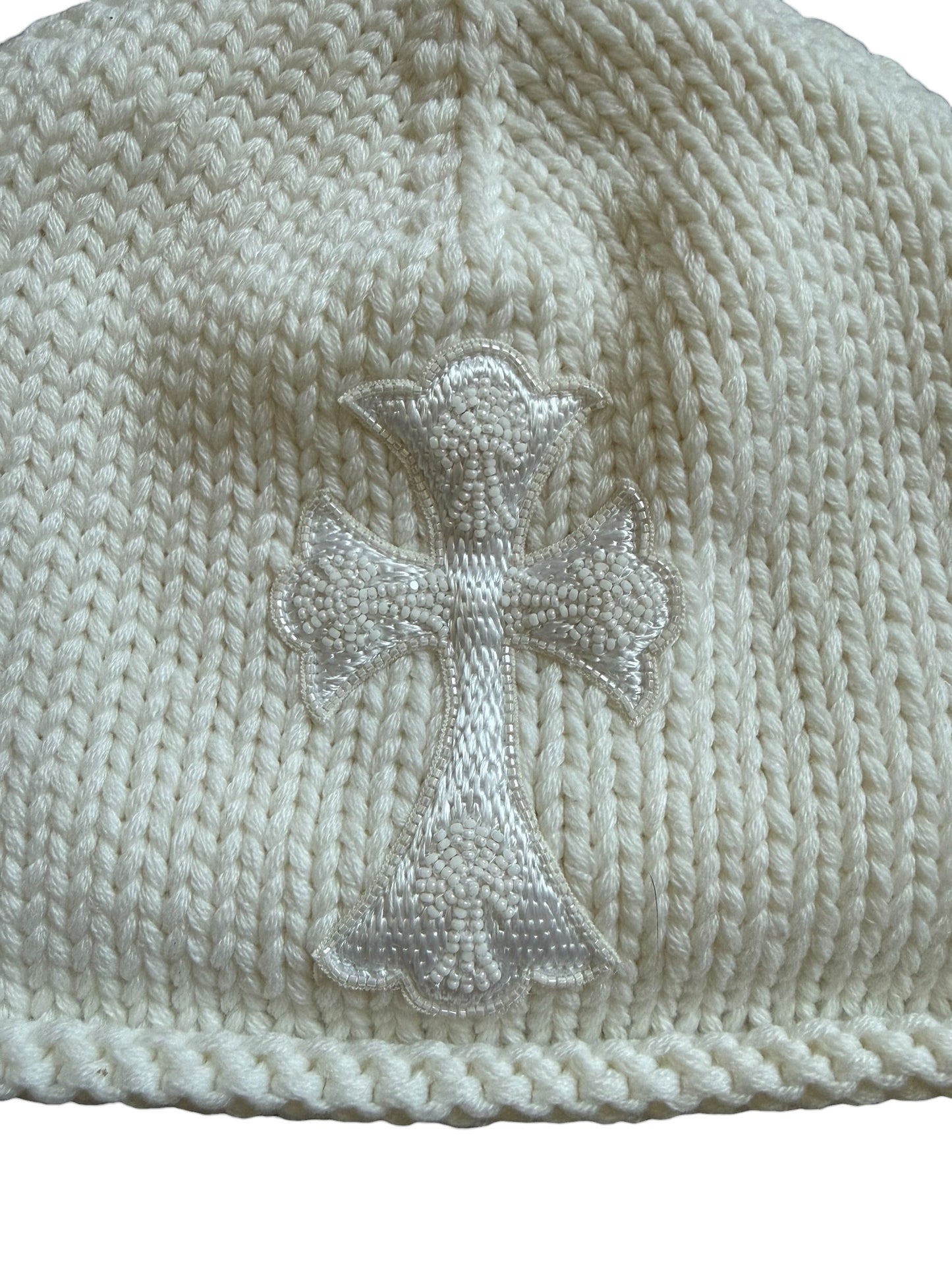 Chrome Hearts Crystal Cross Cashmere Beanie Cream