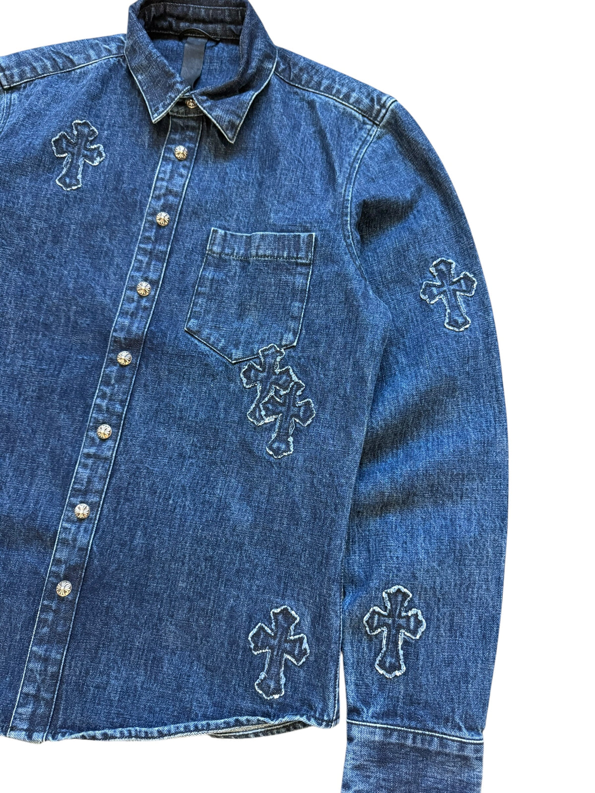Chrome Hearts Loose Ends Cross Patch Denim Button Up